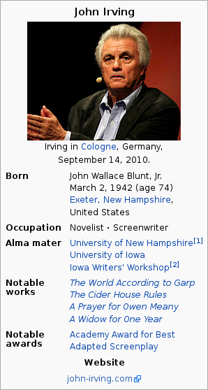 The infobox on the Wikipedia page of John Irving